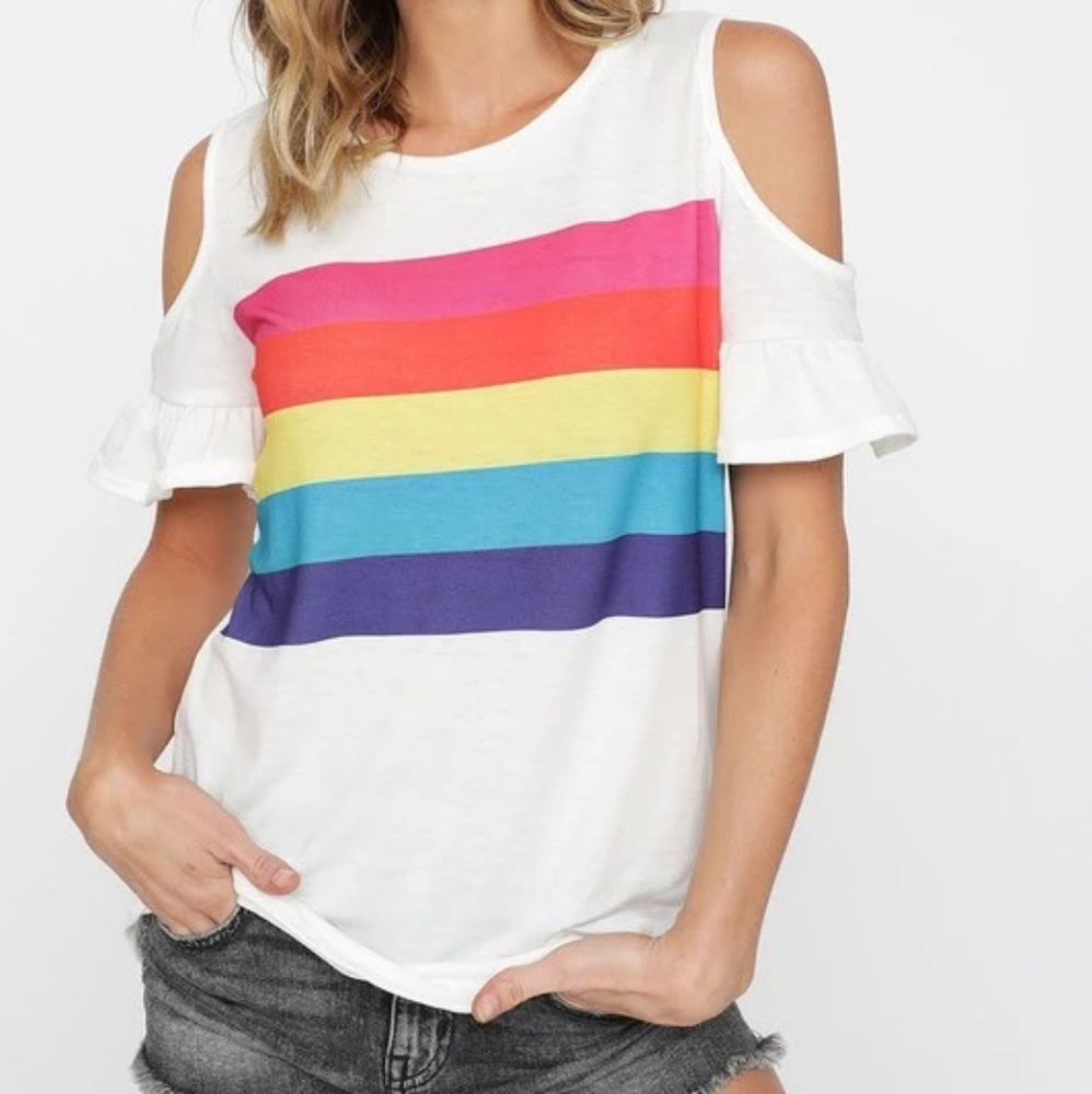 Rainbow Cold Shoulder Top